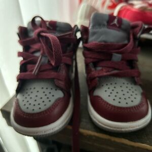 Baby Jordan’s , size 4c, maroon/gray. These were customized